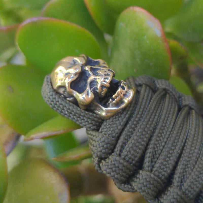 Tough Paracord Skull Keychain Brass Charm