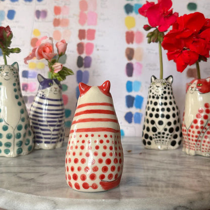 Polka Dot Kitty Ceramic Vase