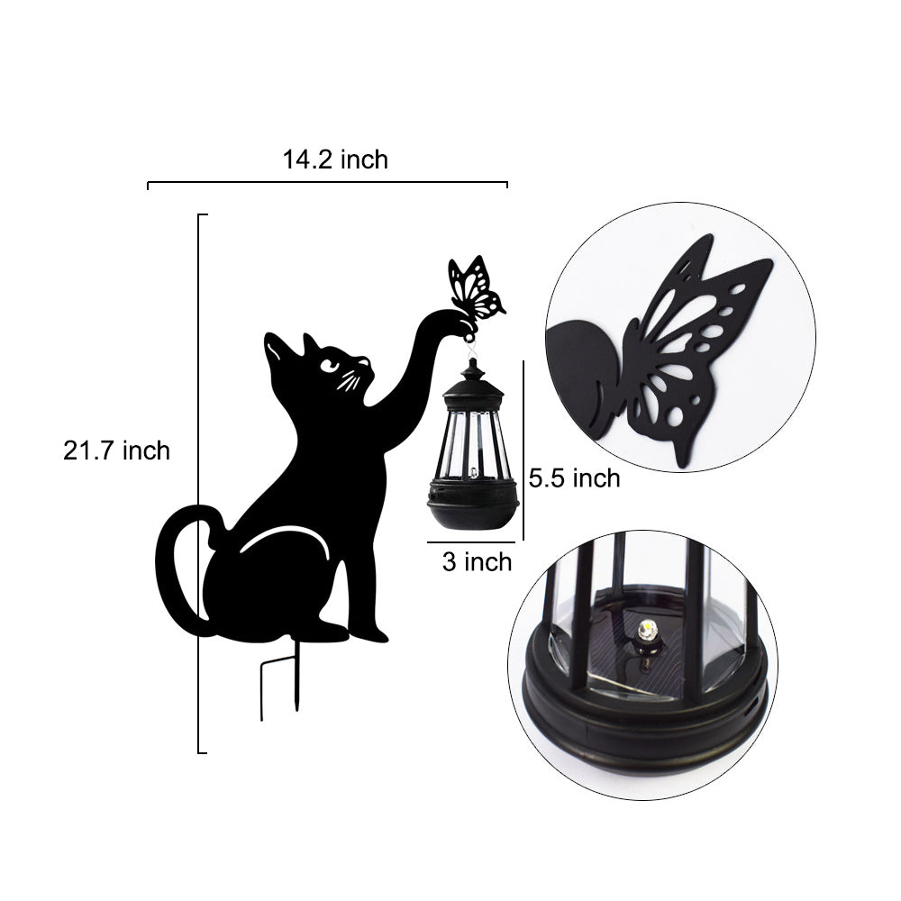 Outdoor Solar Powered Black Cat LED Lantern Lights