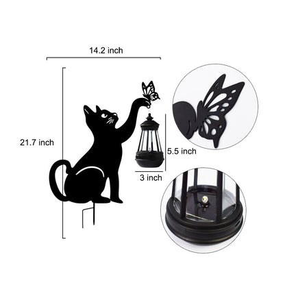 Outdoor Solar Powered Black Cat LED Lantern Lights