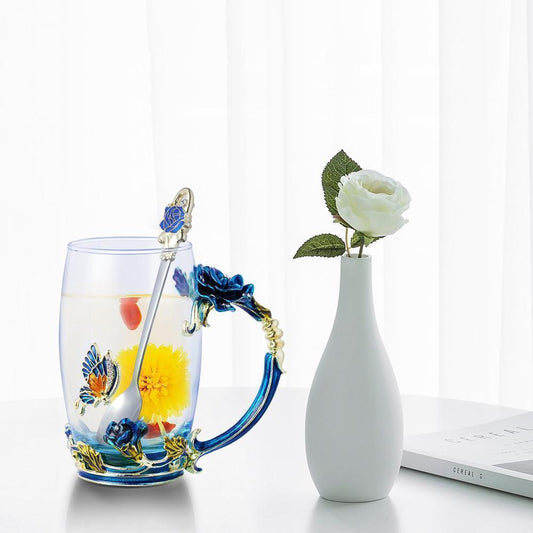 Beautiful Floral Tea Cup Set With Spoon - Cofik