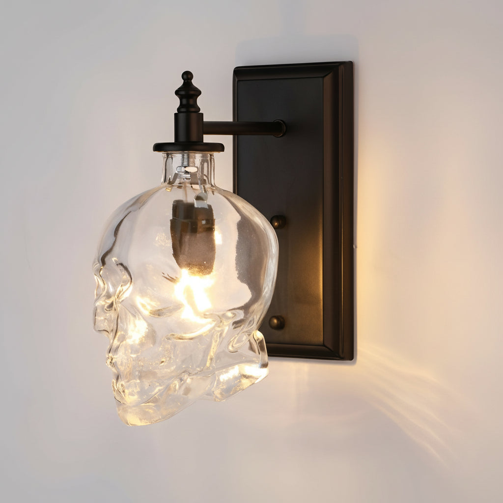 Edgy Metal Skull Wall Light - Dark Iron Decor Lamp