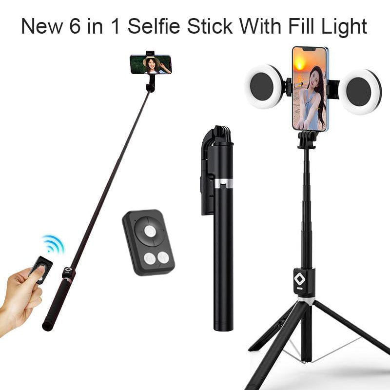 Portable 6in1 Selfie Stick With LED Light