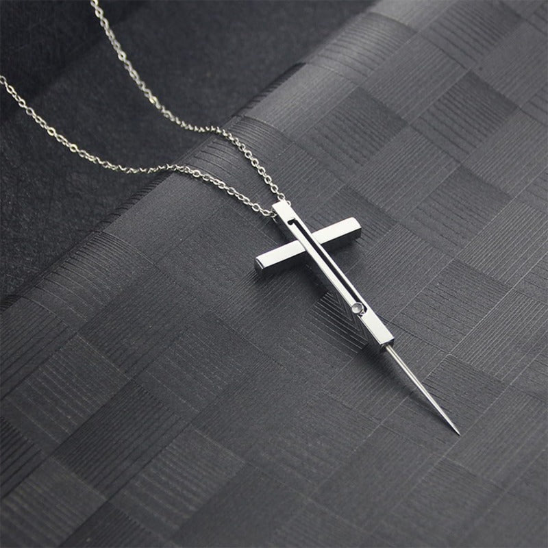 Compact Stainless Steel Cross Toothpick Necklace