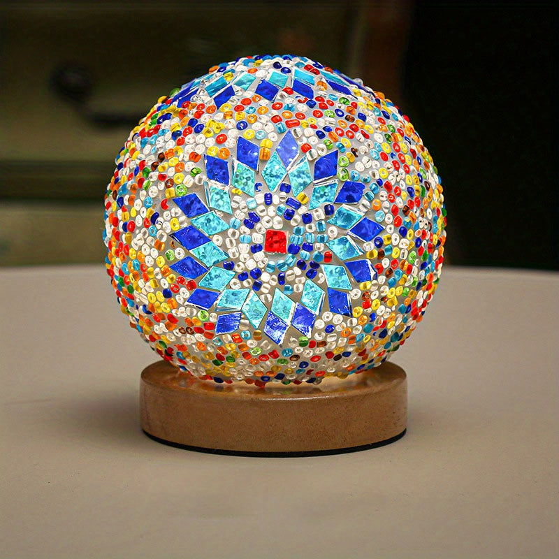 Colorful Glass Globe Table Lamp with Wood Base - Cofik