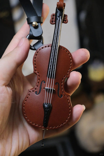 Genuine Leather Music Keychain Pendant