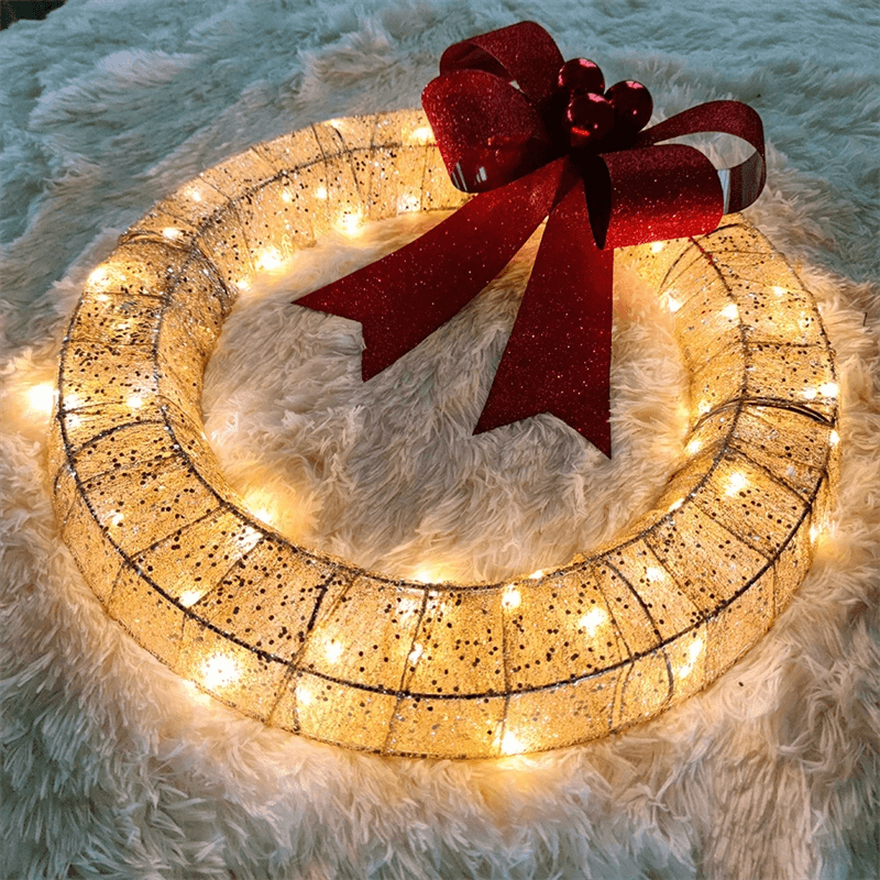 Festive LED Christmas Wreath with Large Bow Decor