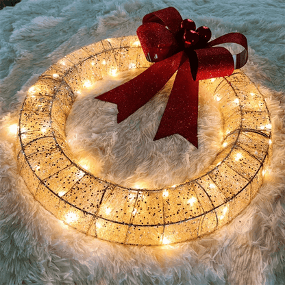 Festive LED Christmas Wreath with Large Bow Decor