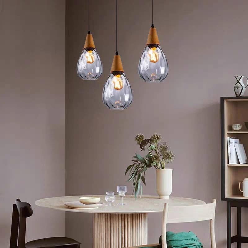 Stylish Glass Wooden Pendant Lamp Adjustable Hanging Light