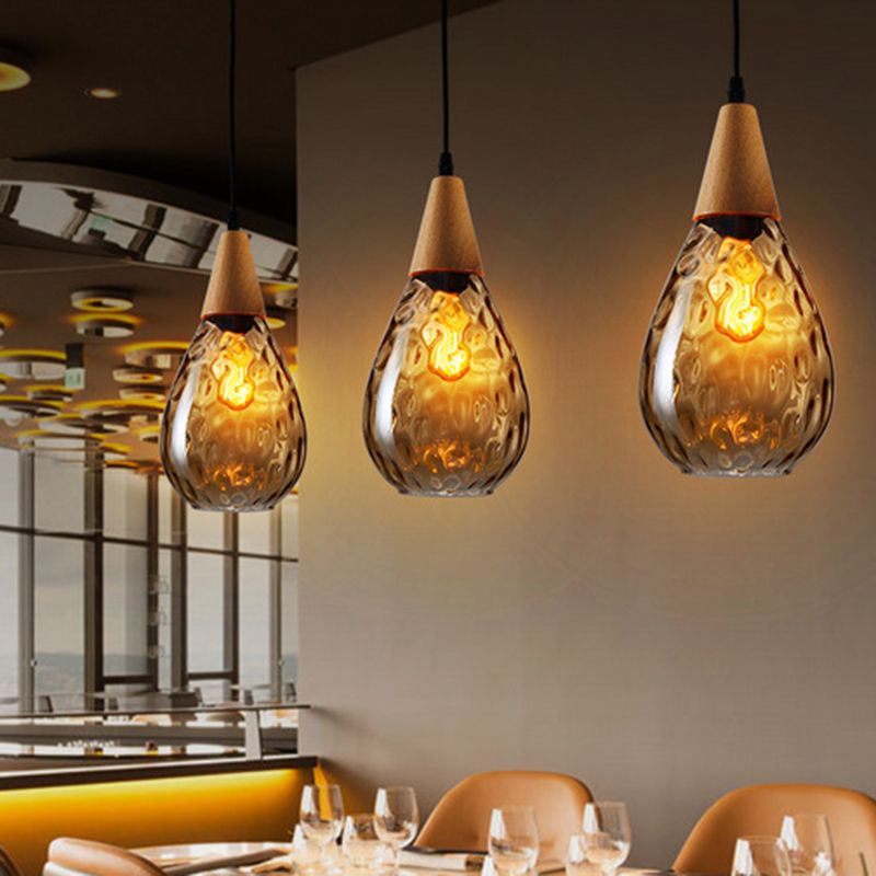 Stylish Glass Wooden Pendant Lamp Adjustable Hanging Light