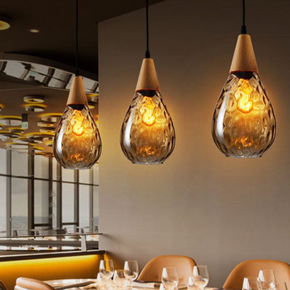Stylish Glass Wooden Pendant Lamp Adjustable Hanging Light
