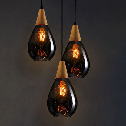 Stylish Glass Wooden Pendant Lamp Adjustable Hanging Light