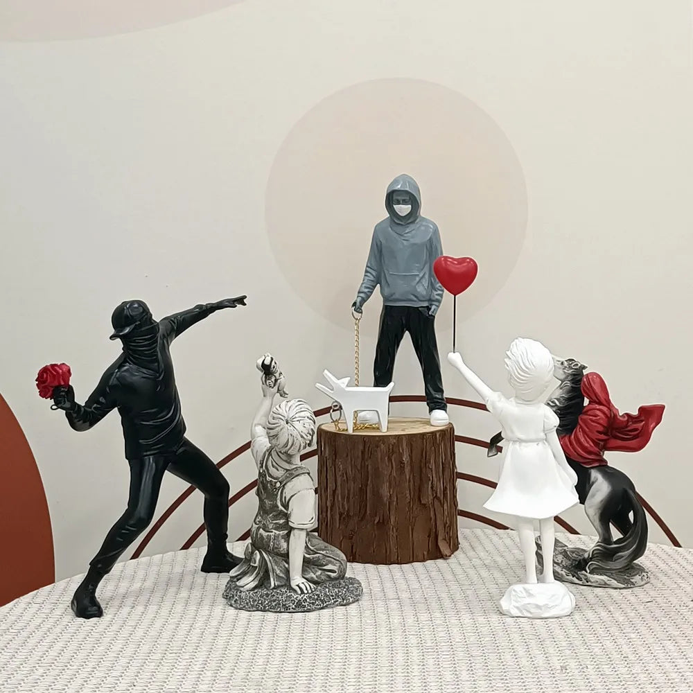 Banksy Figurines | Pop Art Decor | Modern Home Accents
