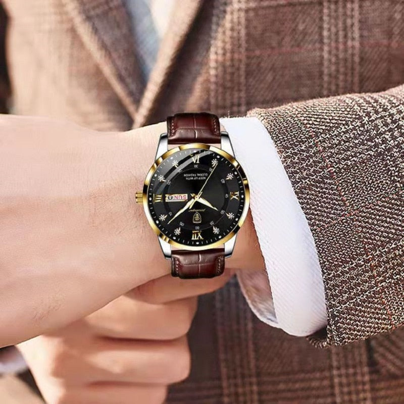 Shining Leather Mens Wristwatch