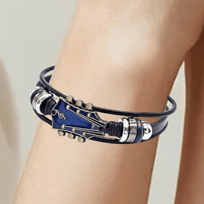 Brown Leather Music Theme Wristband