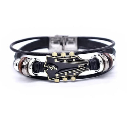 Brown Leather Music Theme Wristband