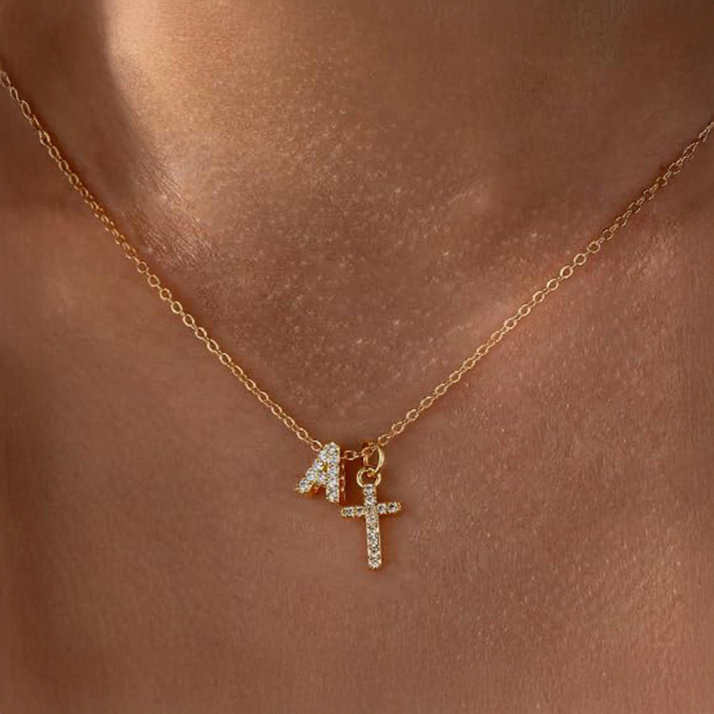 Delicate Initial Cross Pendant Necklace - Cofik