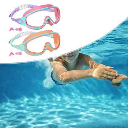 Kids Swim Goggles - Leakproof Panoramic Mask with Earplugs