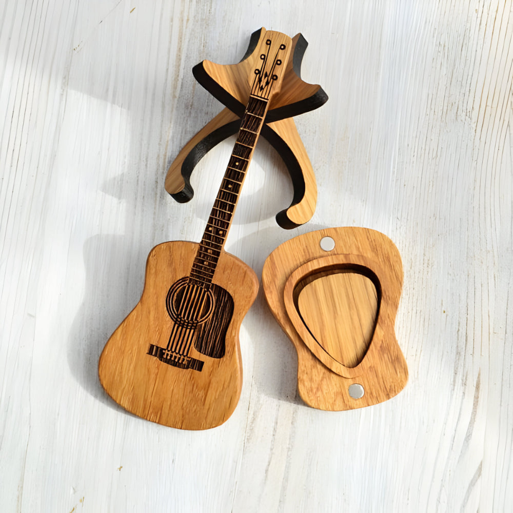 Wooden Guitar Pick Holder Case