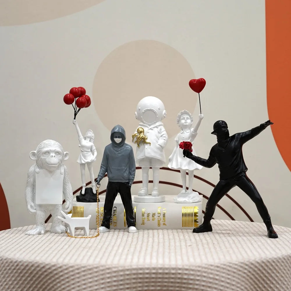 Banksy Figurines | Pop Art Decor | Modern Home Accents