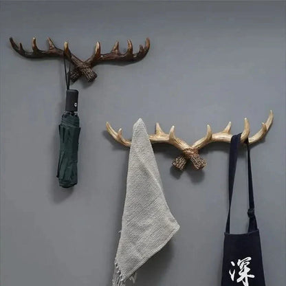Rustic Wooden Antler Coat Hook Wall Rack - Cofik