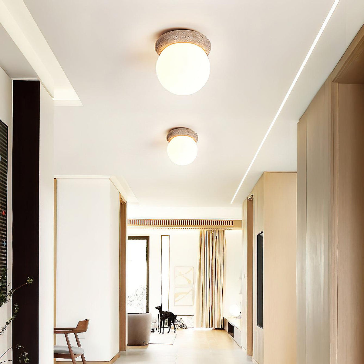 Soft Beige Glass Ceiling Lamp Flush Mount Light Fixture