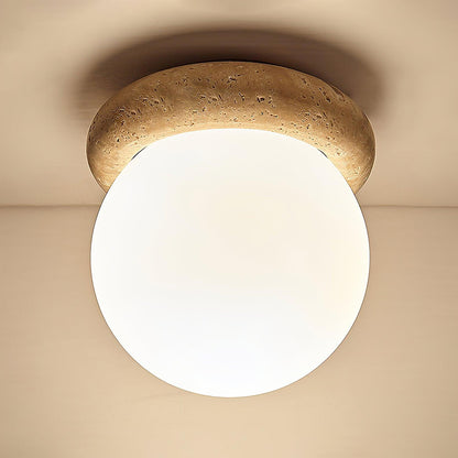 Soft Beige Glass Ceiling Lamp Flush Mount Light Fixture