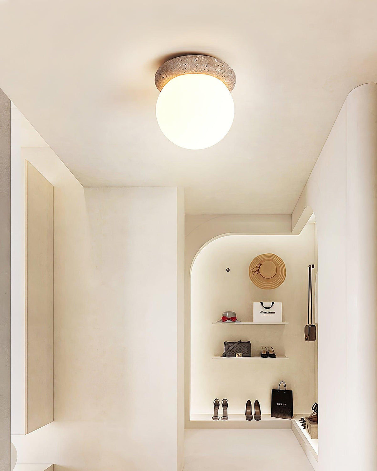 Soft Beige Glass Ceiling Lamp Flush Mount Light Fixture
