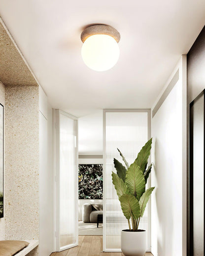 Soft Beige Glass Ceiling Lamp Flush Mount Light Fixture