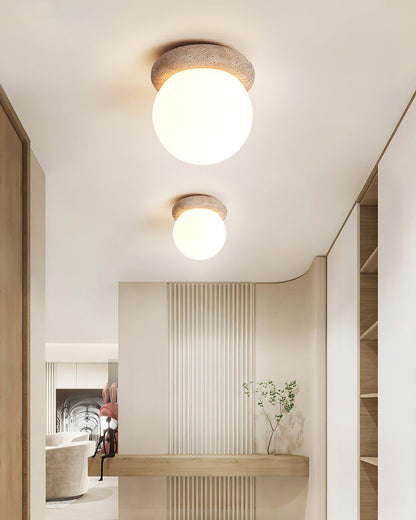 Soft Beige Glass Ceiling Lamp Flush Mount Light Fixture