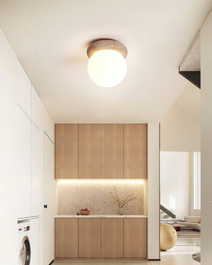 Soft Beige Glass Ceiling Lamp Flush Mount Light Fixture