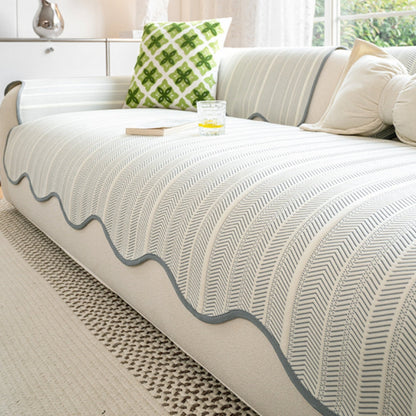 Stylish Herringbone Couch Slipcover with Ruffled Edge