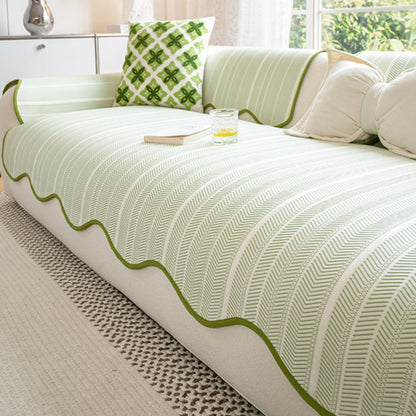 Stylish Herringbone Couch Slipcover with Ruffled Edge