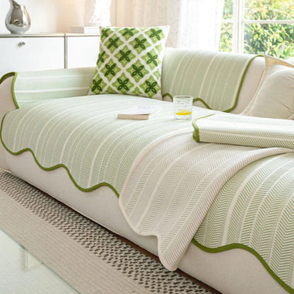 Stylish Herringbone Couch Slipcover with Ruffled Edge - Cofik