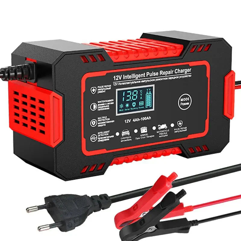 Compact 12V 6A Auto Battery Charger with LCD Display