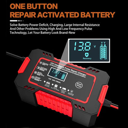 Compact 12V 6A Auto Battery Charger with LCD Display