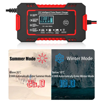 Compact 12V 6A Auto Battery Charger with LCD Display