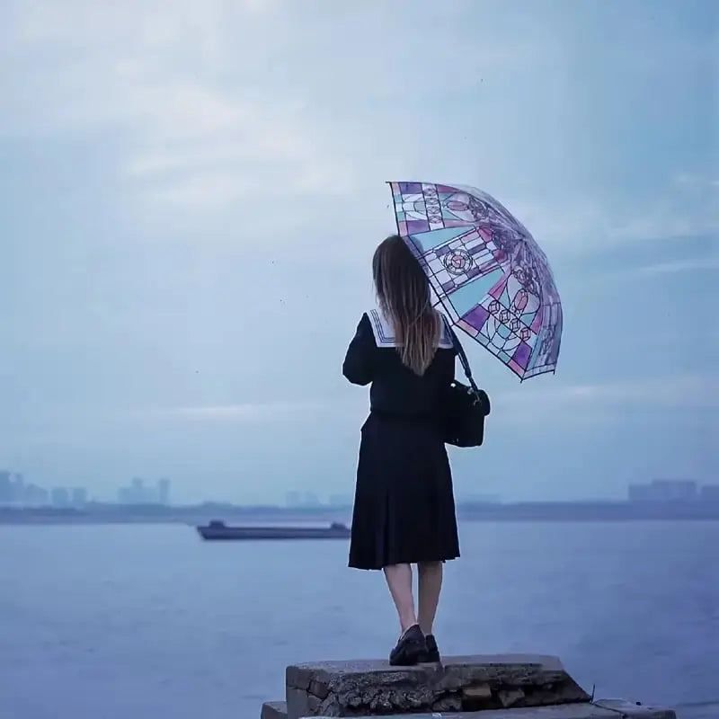 Classic Umbrella - Compact Windproof with Colorful Glass