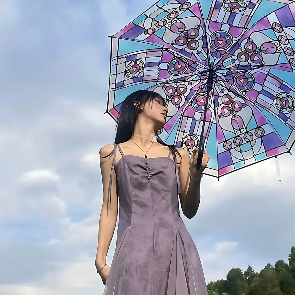 Classic Umbrella - Compact Windproof with Colorful Glass