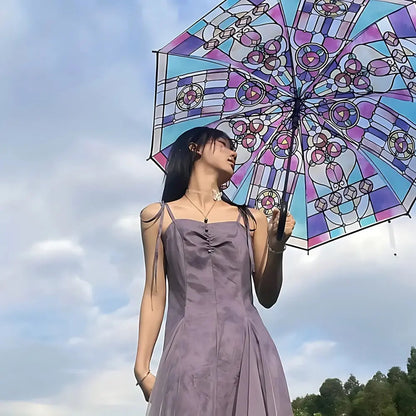 Classic Umbrella - Compact Windproof with Colorful Glass