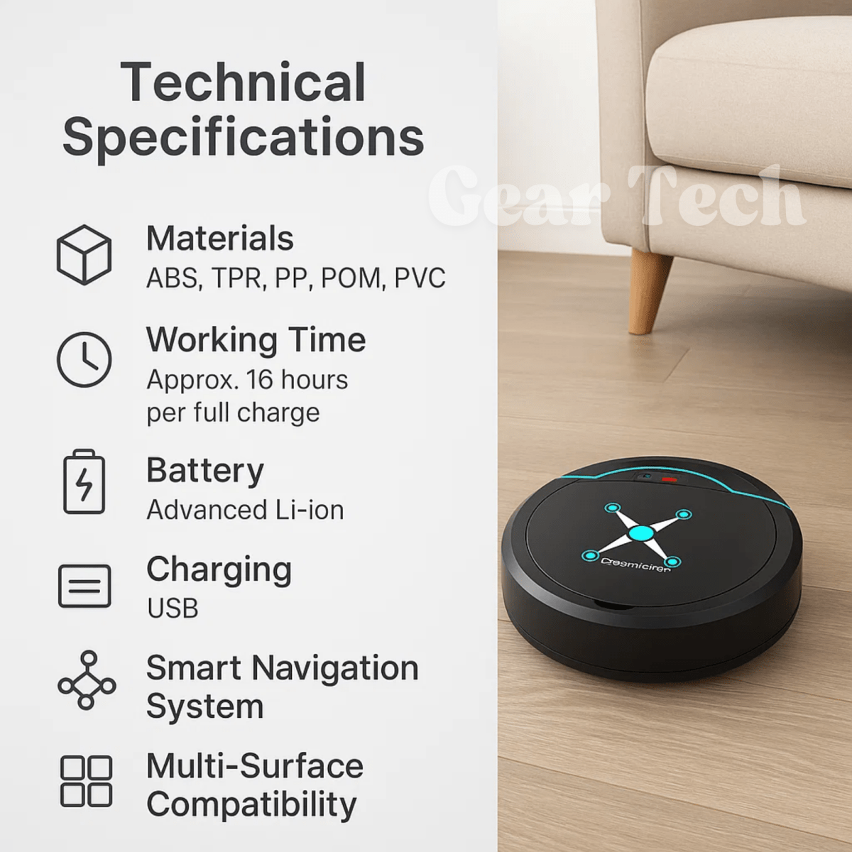 Smart Robot Vacuum Cleaner with Mop Function