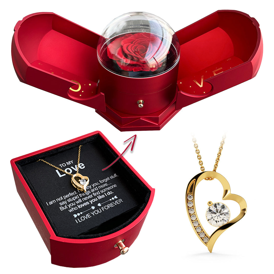 Romantic Rose Gift Box with Heart Necklace Set - Cofik