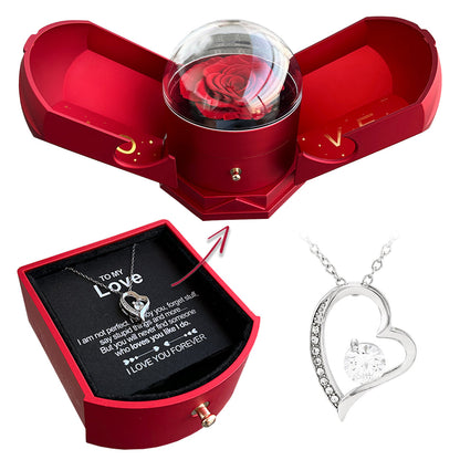 Romantic Rose Gift Box with Heart Necklace Set