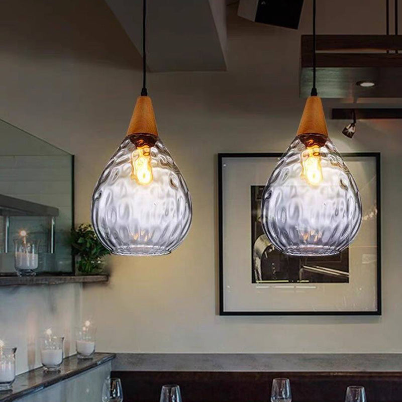 Stylish Glass Wooden Pendant Lamp Adjustable Hanging Light - Cofik