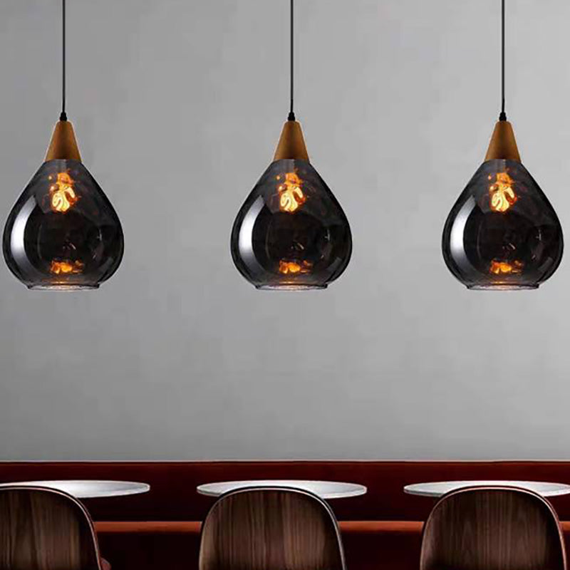 Stylish Glass Wooden Pendant Lamp Adjustable Hanging Light