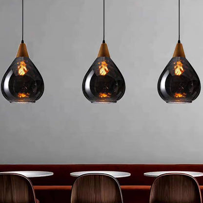 Stylish Glass Wooden Pendant Lamp Adjustable Hanging Light