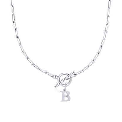 Simple Initial Circle Paperclip Lock Necklace
