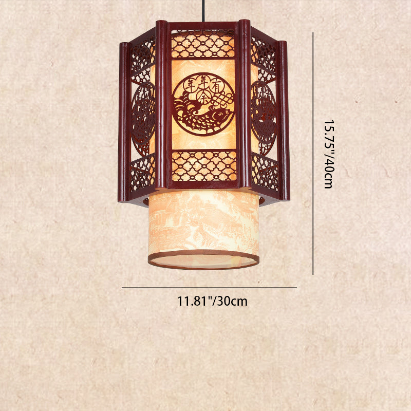 Asian Style Wooden Pendant Light Fixture
