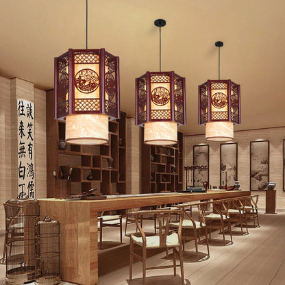 Asian Style Wooden Pendant Light Fixture