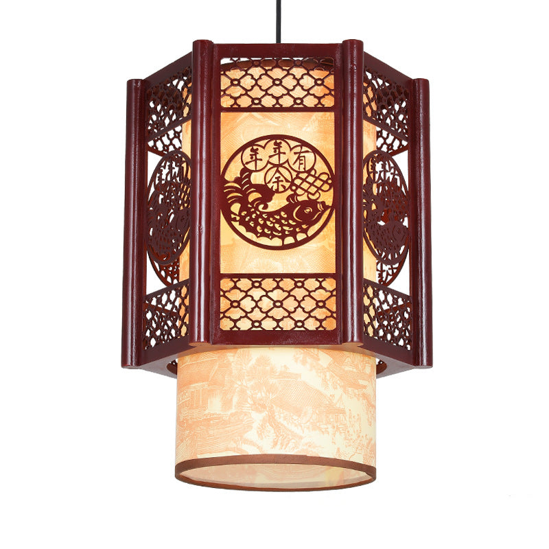 Asian Style Wooden Pendant Light Fixture